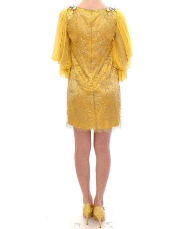 Yellow Lace Crystal Sheath Dress by Dolce & Gabbana 38 IT Women