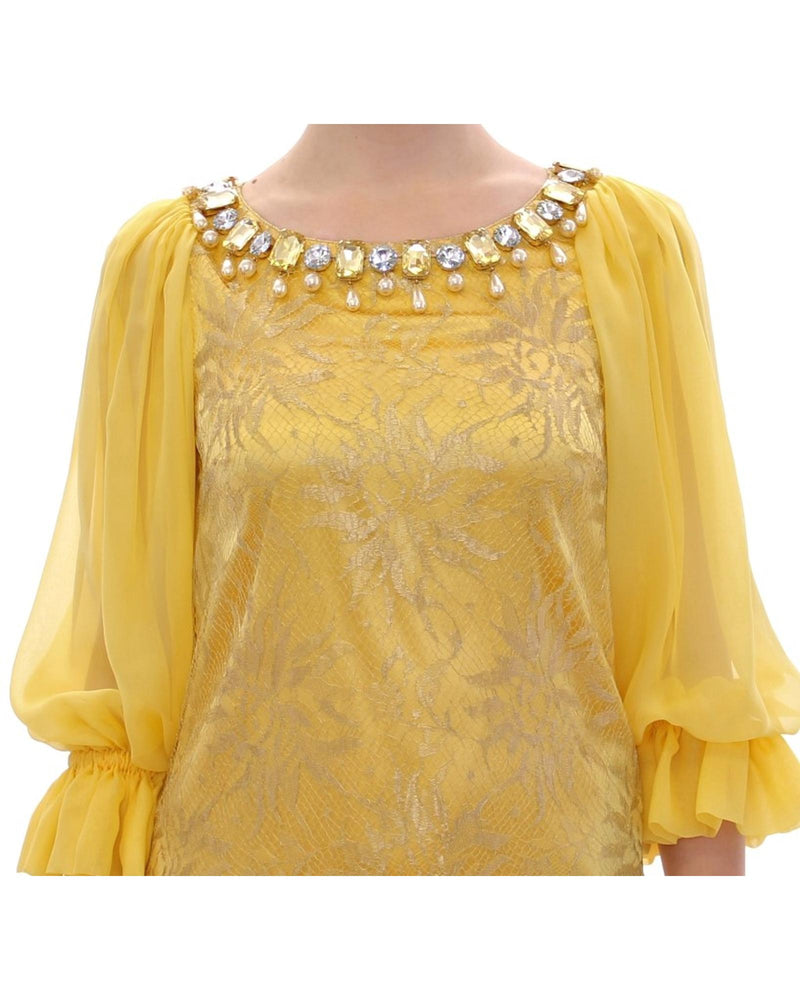 Yellow Lace Crystal Sheath Dress by Dolce & Gabbana 38 IT Women