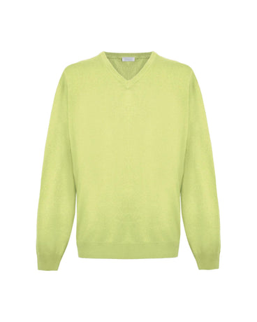 Yellow V-Neck Cashmere Sweatshirt L Men