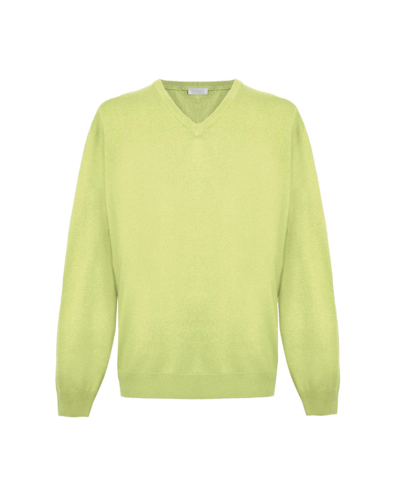 Yellow V-Neck Cashmere Sweatshirt L Men