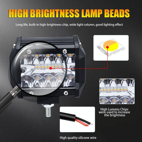 4 Inch 13W 3 Row Car Led Strip Light Working Refit Off - Road Vehicle Lamp Roof Strip Light With Yellow White Flash