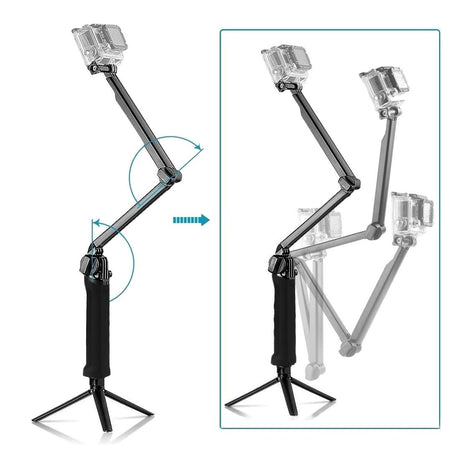 Foldable 3-Way Tripod Selfie Stick For Action Cameras - 20-58Cm Length