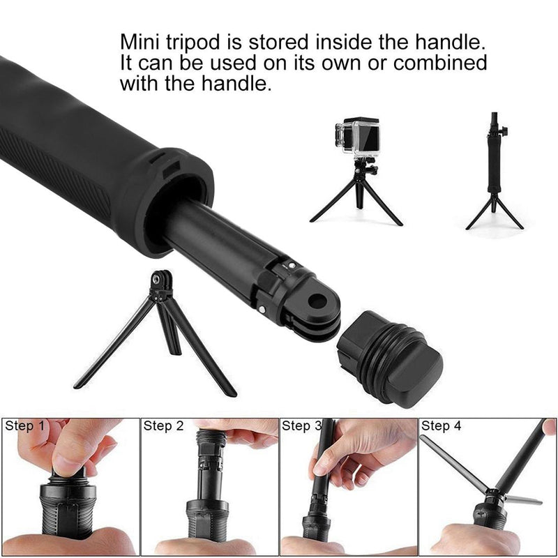 Foldable 3-Way Tripod Selfie Stick For Action Cameras - 20-58Cm Length