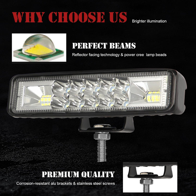 2 Pcs Car 6 Inch Dual - Row Mixed Light Strip Lamp Floodlight & Spotlight Work Light