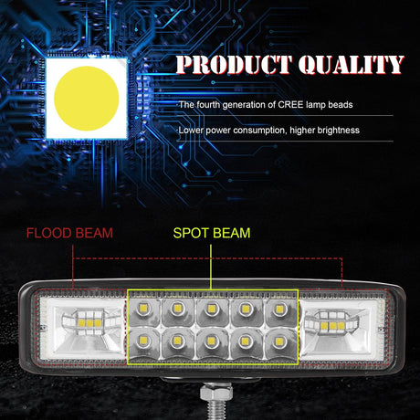 2 Pcs Car 6 Inch Dual - Row Mixed Light Strip Lamp Floodlight & Spotlight Work Light