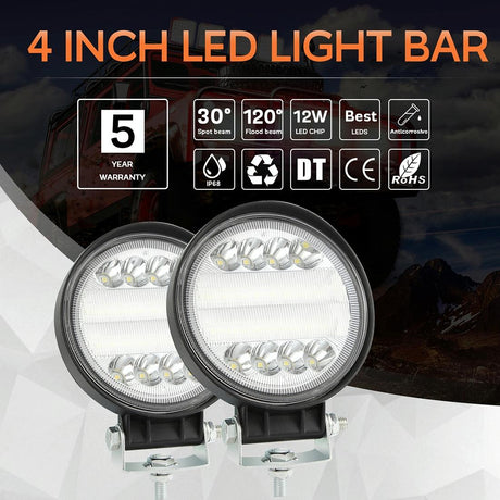 2 Pcs 4 Inch 15W Spot / Flood Light White Light Round - Shaped Waterproof Car Suv Work Lights Spotlight Led Bulbs Dc 9 - 30V