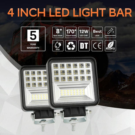 2 Pcs 4 Inch 20W Spot / Flood Light White Light Square - Shaped Waterproof Car Suv Work Lights Spotlight Led Bulbs Dc 9 - 30V