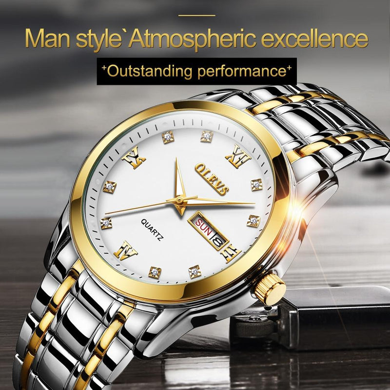 Waterproof Dual Calendar Quartz Watch For Men With Luminous Design - Black