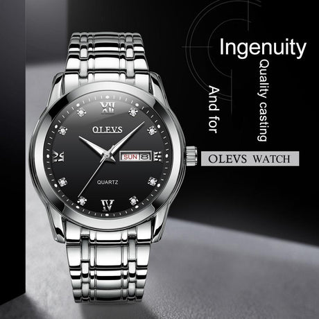 Waterproof Dual Calendar Quartz Watch For Men With Luminous Design - Black