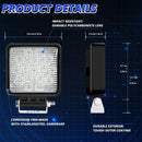 14W 9 - 30V 4 Inch Mixed Luminous Square Floodlight With Wire Set