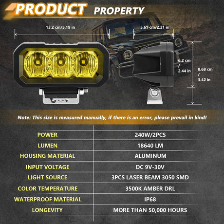 40W 9V - 30V 5 Inch Waterproof 3 - Eye Headlight - Spotlight White Light