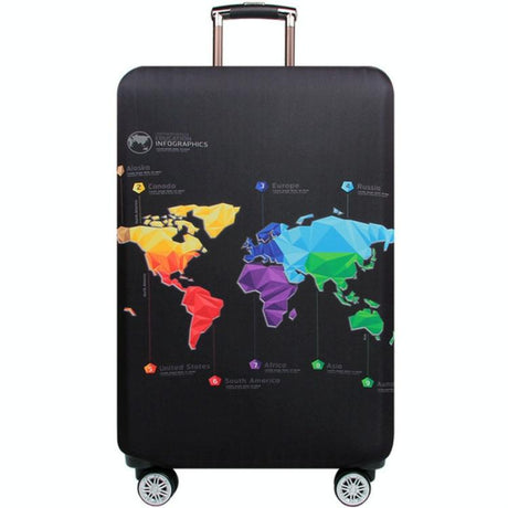 Protective Elastic Suitcase Cover - Fits 19-21 Inch Luggage - Dustproof & Scratch-Proof - World Map