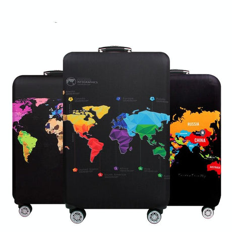 Protective Elastic Suitcase Cover - Fits 19-21 Inch Luggage - Dustproof & Scratch-Proof - World Map