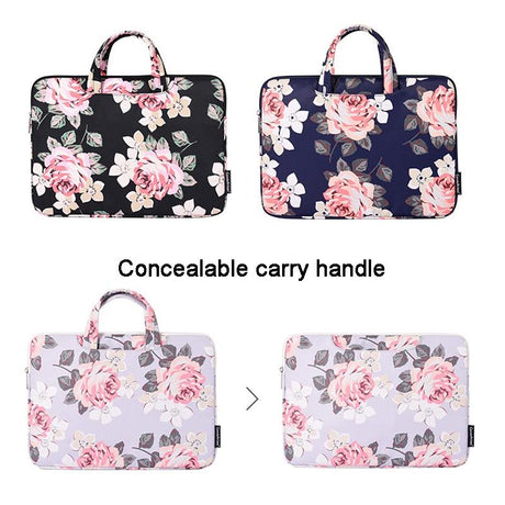 13 Inch Laptop Case Bag With White Rose Pattern And Handle - Blue