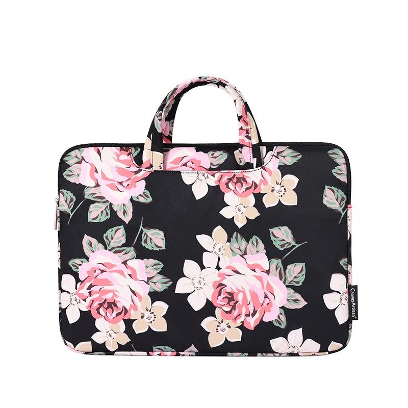 14 Inch Laptop Case Bag With White Rose Pattern And Handle - Blue