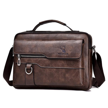 Leather Men Shoulder Bag Business Laptop Case Retro Design - Light Brown