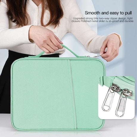 Leather Portable Bag With Cloth Texture - Green