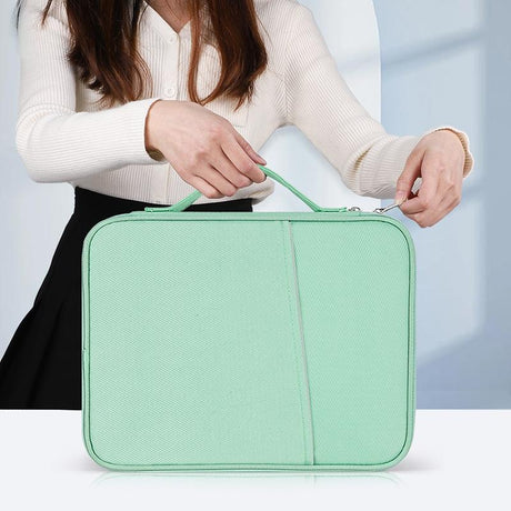 Leather Portable Bag With Cloth Texture - Green