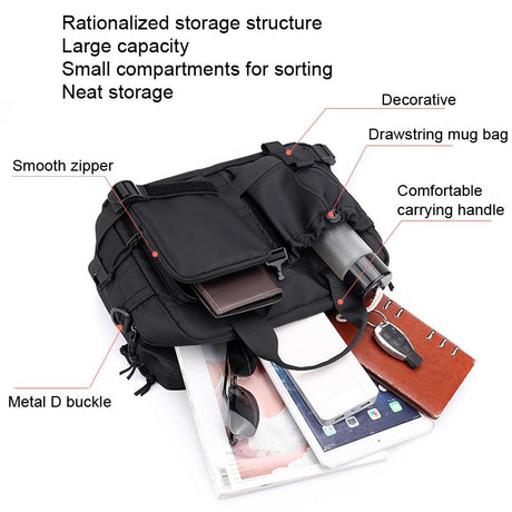 Large Capacity Men Shoulder Messenger Bag Fits Laptops Multi Functional - Black