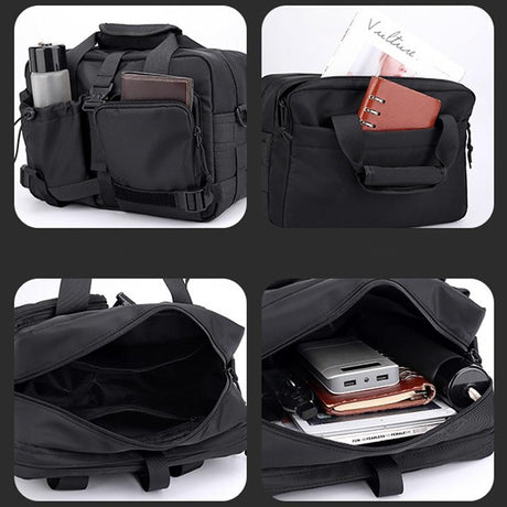 Large Capacity Men Shoulder Messenger Bag Fits Laptops Multi Functional - Black