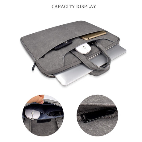 Detachable Shoulder Strap Business Laptop Bag - 14.1-15.4 Inch Frosted Pu - Light Gray