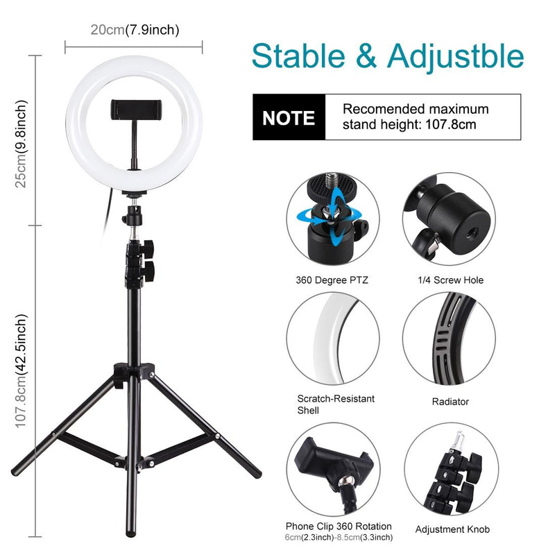 7.9 Usb Rgb Light With Dual Colour Temperature & Tripod Mount For Vlogging And Selfie Photography - Black