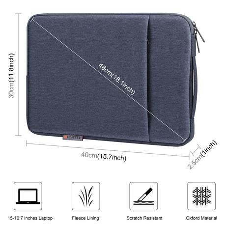 15-16.7 Inch Laptop Sleeve Briefcase With Zipper And Handle - Gray Blue