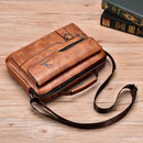 Leather Men Shoulder Bag Business Laptop Case Retro Design - Dark Brown