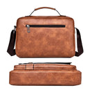 Leather Men Shoulder Bag Business Laptop Case Retro Design - Dark Brown