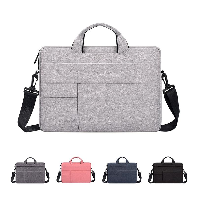 14.1-15.4 Inch Portable Laptop Shoulder Bag In Oxford Cloth & Nylon - Hemp Gray