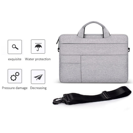 14.1-15.4 Inch Portable Laptop Shoulder Bag In Oxford Cloth & Nylon - Hemp Gray