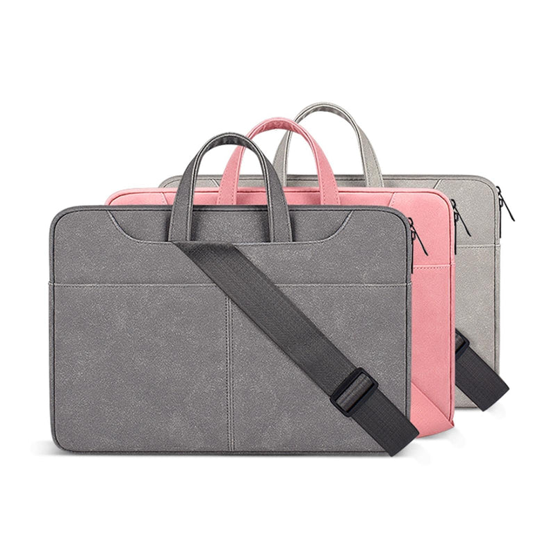 Detachable Shoulder Strap Business Laptop Bag - 14.1-15.4 Inch Frosted Pu - Dark Gray