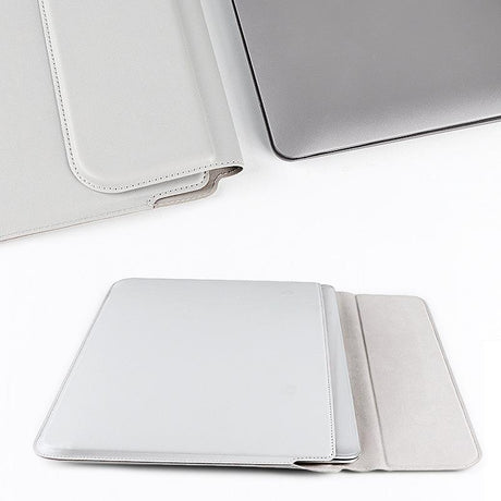 Leather Laptop Liner Bag - 14.1-15.4 Inches With Stand Function - Silver Gray