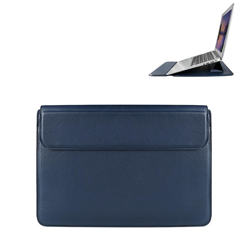 Leather Laptop Liner Bag - 14.1-15.4 Inches With Stand Function - Silver Gray