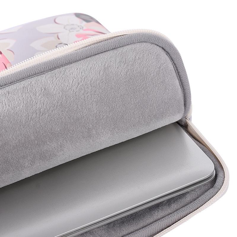 14 Inch Laptop Case Bag With White Rose Pattern And Handle - Grey