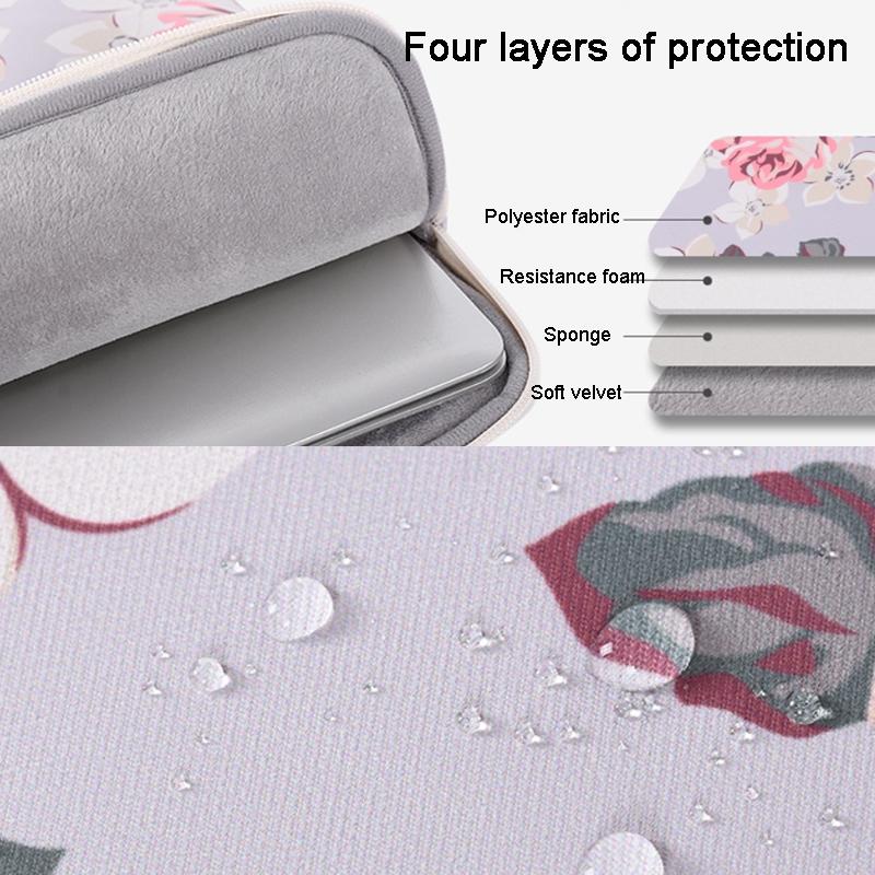 14 Inch Laptop Case Bag With White Rose Pattern And Handle - Grey