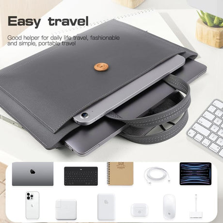 Portable Laptop Inner Bag With Elastic Thread Button - Black