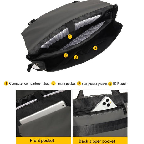 Anti-Drop Crossbody Laptop Bag - Fits 13.3-16 Inch - Airbag Protection - Pure Black