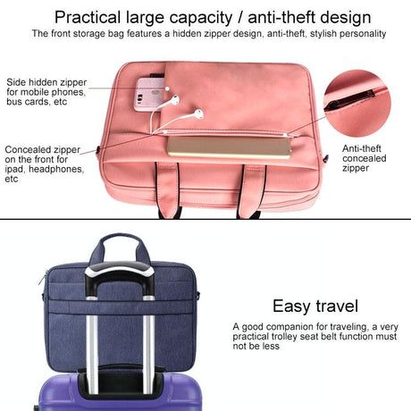 13.3 Inch Waterproof Anti-Theft One-Shoulder Handbag With Suitcase Belt - Pink