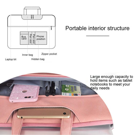 Waterproof Portable One-Shoulder Handbag For 13.3 Laptops With Hidden Zipper And Suitcase Belt - Pink