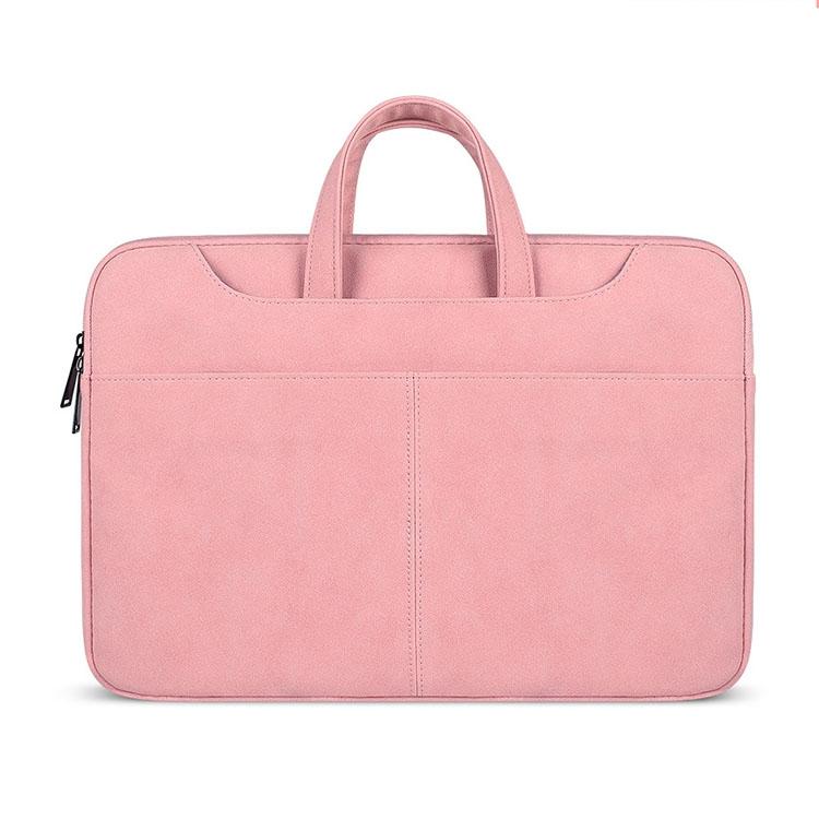 Waterproof Portable One-Shoulder Handbag For 14.1 Laptops With Magic Stick & Suitcase Belt - Pu Leather Zipper Hidden Strap - Pink