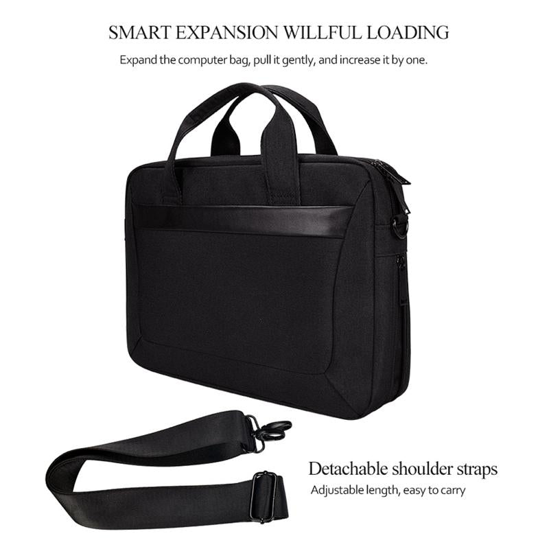 Expandable Laptop Bag - Waterproof Oxford Cloth Detachable Shoulder Strap - Grey