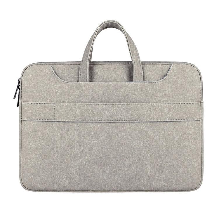 Waterproof Portable One-Shoulder Handbag For 14.1 Laptops With Magic Stick & Suitcase Belt - Pu Leather Zipper Hidden Strap - Light Grey