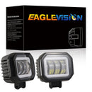 2 Pcs Car 4 Inch Square Spotlight Work Light With Angel Eyes Yellow Light