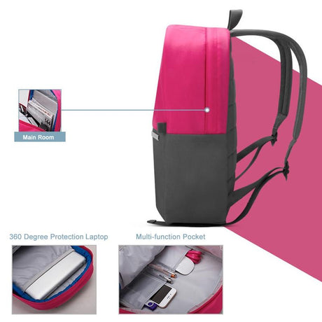 Xy Series Multi-Functional Backpack For 13.3 Inch Laptop - Fashion Colour Matching - Rose Red