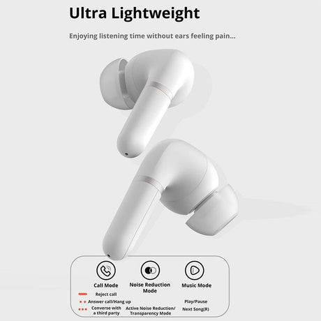 Wireless Bluetooth 5.2 Earphones With Anc & Enc Noise Reduction - White