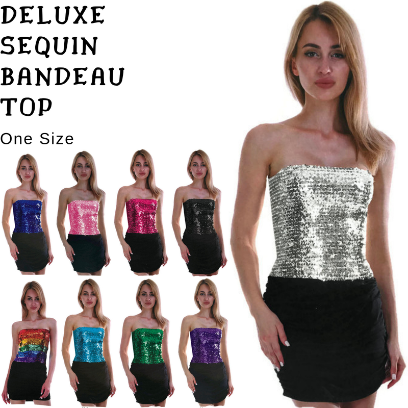 Womens SEQUIN BANDEAU CROP TOP Sparkling Sparkly Costume Tube - Green