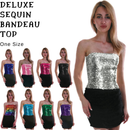 Womens SEQUIN BANDEAU CROP TOP Sparkling Sparkly Costume Tube - Silver