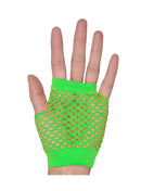 12 Pair Fishnet Gloves Fingerless Wrist Length 70s 80s Costume Party Fluro Green