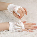 12 Pair Fishnet Gloves Fingerless Wrist Length 70s 80s Costume Party - White